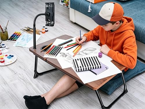 Foldable Lap Desk for Bed and Sofa, Portable Laptop Desk with Gooseneck Phone Stand, Cup Holder & Mouse Pad Extension, Extra Large Bed Desk Tray fits up to 17" Laptops (Walnut) - color: Walnut