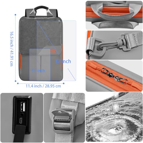 Slim & Expandable Laptop Backpack 15.6 16 17 inch Travel Business Backpack Water-Resistant Daypack for Men and Women，Gray orange - color: G01og01