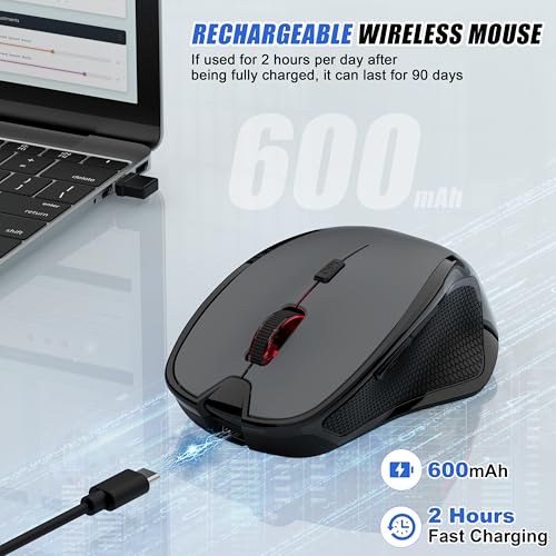 Bluetooth Wireless Laptop Mouse for MacBook Air Pro iPad Mac, Ergonomic Rechargeable Mouse with Jiggler Mode, 2 Mode Bluetooth & 2.4G USB-A/USB-C Receiver, Silent Optical Computer Mice, Grey - color: Bluetooth Wireless Mouse (Grey)