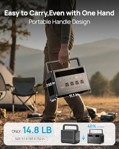 Portable Power Station 1000W, 576Wh Solar Generator 110V Pure Sine Wave AC Outlet with PD 100W USB-C Fast Charging, Power Bank Backup LiFePO4 Battery for Home Use Hurricane Emergency RVs (Peak 2000W) - color: Midnight Black