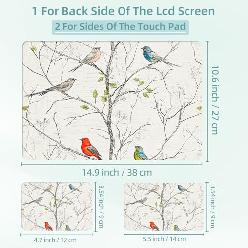 Universal Laptop Skin Decal, 3-Piece Vinyl Protector for 12 13 14 15.6" Notebook, Waterproof Anti-Scratch, Easy Trim & Bubble-Free Finish, Thin Grey Branches and Birds - color: Thin Grey Branches and Birds