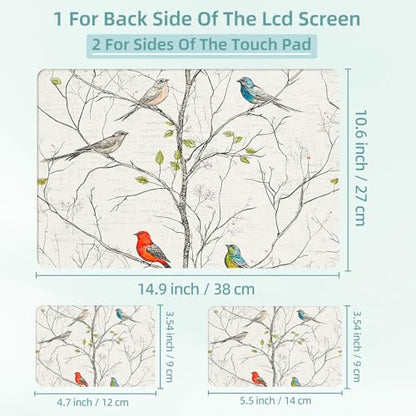 Universal Laptop Skin Decal, 3-Piece Vinyl Protector for 12 13 14 15.6" Notebook, Waterproof Anti-Scratch, Easy Trim & Bubble-Free Finish, Thin Grey Branches and Birds - color: Thin Grey Branches and Birds