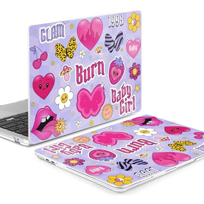 Batianda LumiArt Case for MacBook Air 13.6" M2-M5 Chip, Y2K Sticker | 4-in-1 set with cute fun Y2K sticker design, ultra slim hard shell protection for girls, teens, students and fun style lovers - color: Y2K Pink Collage