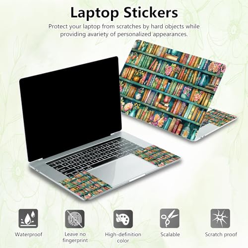 Laptop Skin Sticker Decal, Universal Reusable Vinyl Laptop Cover for 12" 13" 13.3" 14" 15" 15.4" 15.6" Notebook PC, Waterproof Scratch-Resistant with 2 Wrist Pads, Easy to Apply & Remove,Bookshelf - color: Bookshelf