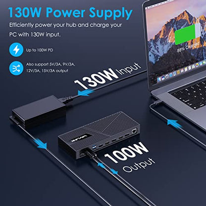 WAVLINK USB C Triple Monitor Docking Station 13-in-1 Displaylink Dock with 100W Charging for Mac, Windows, Chrome, 3 HDMI+2DP, Gigabit Ethernet, USB-C, 4 USB-A 10Gbps, Audio, Driver Required