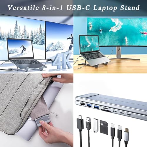 8 in 1 USB C Laptop Docking Station Stand, Portable Foldable Aluminum Hub with 4K HDMI, 100W PD, Dual USB 3.0, SD/TF Card Reader for MacBook Pro/Air, Dell, HP, Lenovo, Surface (1, Upgraded 8-in-1) - color: Upgraded 8-in-1