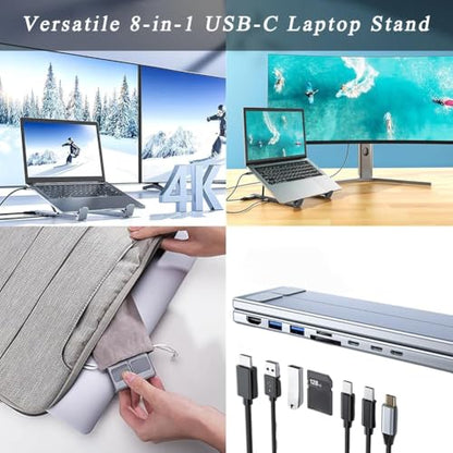 8 in 1 USB C Laptop Docking Station Stand, Portable Foldable Aluminum Hub with 4K HDMI, 100W PD, Dual USB 3.0, SD/TF Card Reader for MacBook Pro/Air, Dell, HP, Lenovo, Surface (1, Upgraded 8-in-1) - color: Upgraded 8-in-1