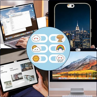 6Pcs 6 Styles Cute Laptop Camera Cover White Privacy Guard Accessories, 0.04 Inch Ultra Thin Webcam Cover Slide Weather Pattern for Desktop Computers Tablet Notebook Mini PC Office Use - color: Weather