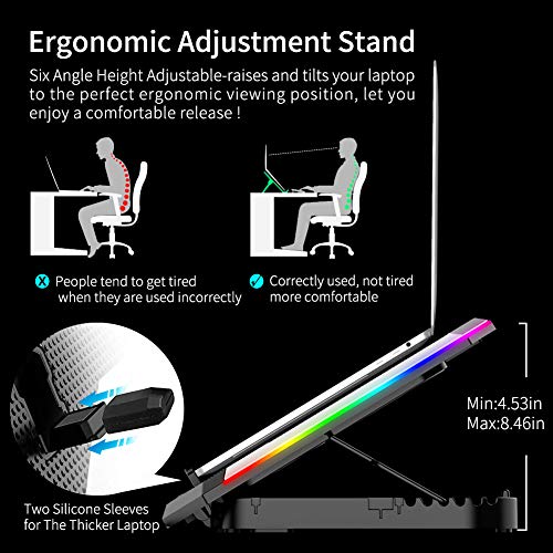 Gaming Laptop Cooling Pad 15-17.3 Inch, Laptop Fan with 6 RGB Cooling Fans, Laptop Cooling Stand with 6 Height Adjustable, Laptop Cooler with LCD Screen, 2 USB Ports, Phone Stand - size: 6 Fans