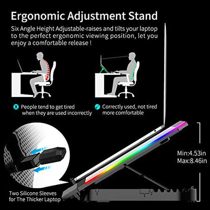 Gaming Laptop Cooling Pad 15-17.3 Inch, Laptop Fan with 6 RGB Cooling Fans, Laptop Cooling Stand with 6 Height Adjustable, Laptop Cooler with LCD Screen, 2 USB Ports, Phone Stand - size: 6 Fans