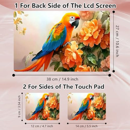 Laptop Skin Sticker Decal 12" 13" 13.3" 14" 15" 15.6",Waterproof Scratch Resistant Vinyl,Reusable Easy to Apply,for MacBook HP Dell Notebooks Netbooks Laptop,2 Wrist Pads,Cute Parrot Flower - color: Cute Parrot Flower