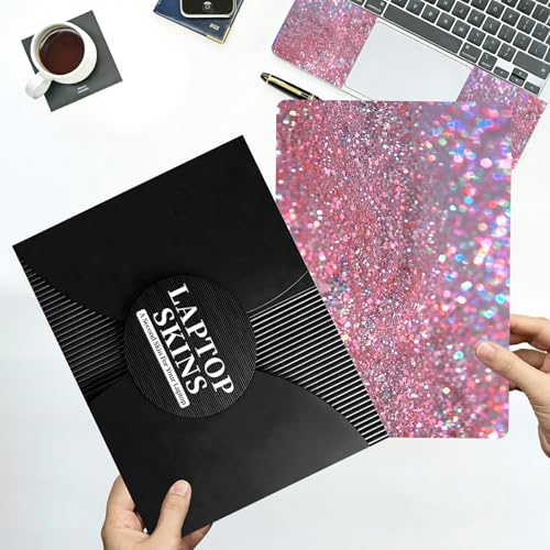 Universal Laptop Skin Sticker with 2 Wrist Pad Decals, 3-Piece Removable Vinyl Laptop Cover, Pink Glitters Waterproof Anti-Scratch, Easy-Trim Fit for 13.3" 14" 15.6" Laptops - color: Pink Glitters