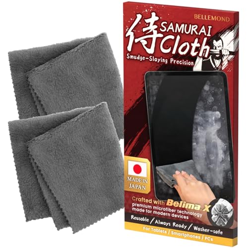 BELLEMOND 「Samurai Cloth」 Japanese Microfiber Cleaning Cloth, Medium 2 Pack | Made in Japan, Washable and reusable, Lint-free cleaning, Ideal for tablets, laptops and everyday screens - size: 2 Set - Medium: 8” × 8”