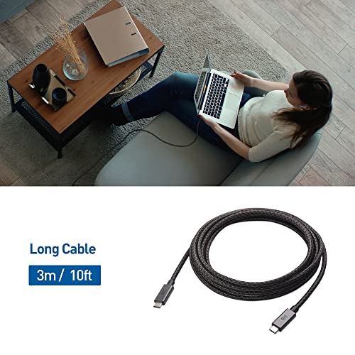 Cable Matters Braided Long USB C Cable, Up to 100W Charging, 10ft, Gary | 480Mbps Data, No Video Support, USB C Charger Cable, Compatible with MacBook Pro, PS5 Controller
