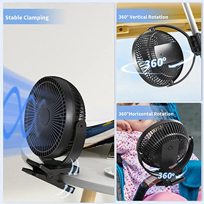 Clip on Fan, Rechargeable Portable Fan, 8 Inch Small Desk Fan - 10000mAh Battery Powered Fan with 4 Speed, 360° Rotation Personal Fan Suitable for Golf Cart, Bedroom, Travel and Camping (Black) - color: Black