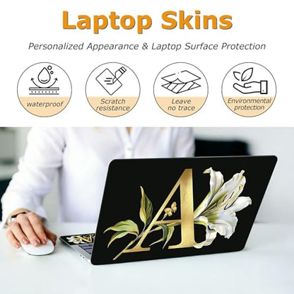 Universal Laptop Skin Sticker with 2 Wrist Pad Decals, 3-Piece Removable Vinyl Laptop Cover, Letter A Waterproof Anti-Scratch, Easy-Trim Fit for 13.3" 14" 15.6" Laptops - color: Letter A