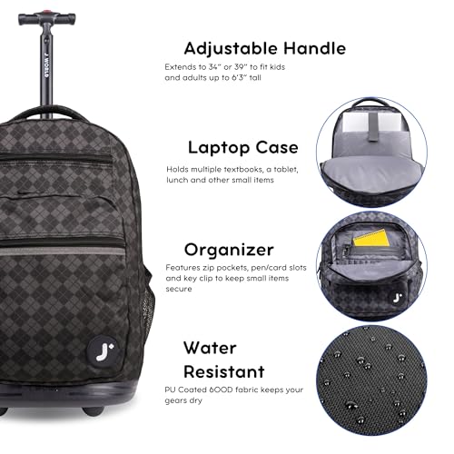 J World Sundance Laptop Rolling Backpack for Girls Boys. Roller Bookbag with Wheels, 20 Inch, Argyle Black - color: Argyle Black