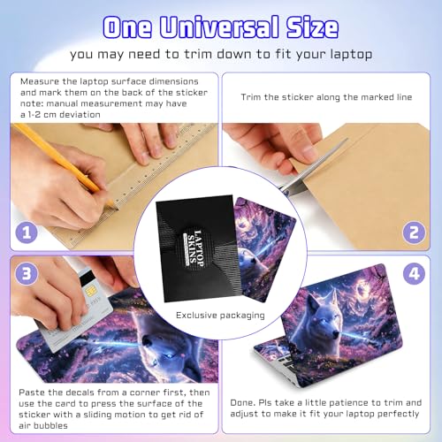Universal Laptop Skin Sticker Decal, Compatible with MacBook HP Dell Lenovo 12"-15.6", Reusable Vinyl Notebook Cover 3PCS Set, High-Recognition Film-Galaxy Wolf Moon - color: Galaxy Wolf Moon