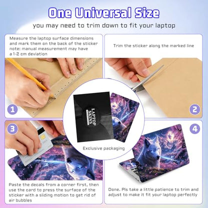 Universal Laptop Skin Sticker Decal, Compatible with MacBook HP Dell Lenovo 12"-15.6", Reusable Vinyl Notebook Cover 3PCS Set, High-Recognition Film-Galaxy Wolf Moon - color: Galaxy Wolf Moon