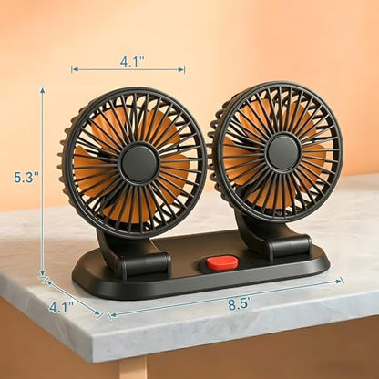 24V Dual-Head Car Fan, Heavy Duty 360° Rotatable Dashboard Fan with 2 Speeds, Powerful Cooling Fan for Truck Bus Semi RV Agricultural Vehicle - color: Dual-24v
