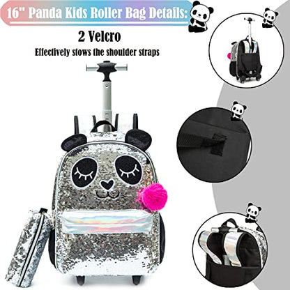 School Kids Rolling Backpack for Girls 3PCS With Trolley Wheeled Backpacks - color: Silver Black