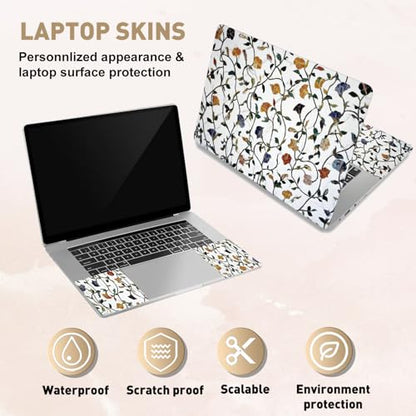 PLIGREAT 15 Inch Laptop Skin Sticker Decal, Vines Flower Laptop Sticker Decals Fits 12" to 15" Laptops Cutable Universal Waterproof Removable Notebook Art Protector, White Green - color: White Green
