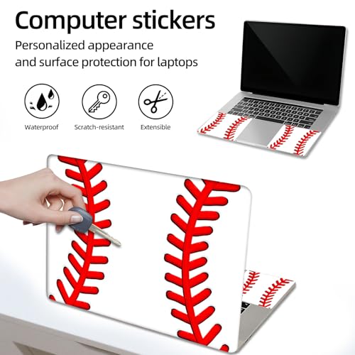 Aesthetic Laptop Skin Sticker, Red Baseball Stitches Waterproof Vinyl Laptop Decal, Removable Bubble Free, Reusable Protective Cover for 13 14 15 15.6 Inch - color: Red Baseball Stitches