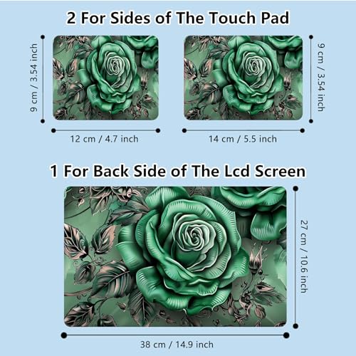 Universal Laptop Skin Sticker with 2 Wrist Pad Skins, Waterproof Scratch Resistant Vinyl Laptop Cover Decal, Cut to Fit for 11–15.6 Inch MacBook HP Dell Lenovo, Green Rose - color: Green Rose
