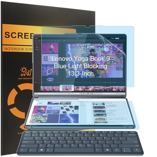 4 Pack Blocking Blue Light Screen Protector for 2024-2023 Lenovo Yoga Book 9i 2-in-1 13.3" 2.8K Dual Screen OLED Touch Laptop- Anti Blue Light Glare Shield (2 Sets - Primary and Secondary Screens)
