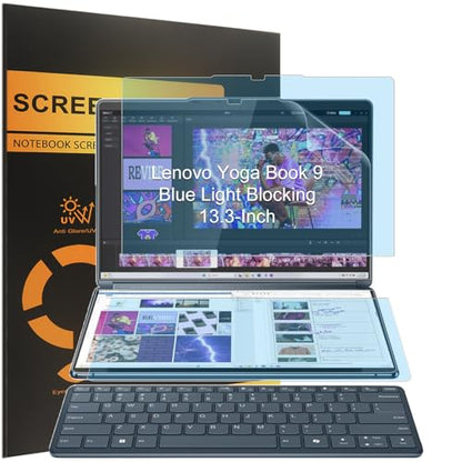 4 Pack Blocking Blue Light Screen Protector for 2024-2023 Lenovo Yoga Book 9i 2-in-1 13.3" 2.8K Dual Screen OLED Touch Laptop- Anti Blue Light Glare Shield (2 Sets - Primary and Secondary Screens)
