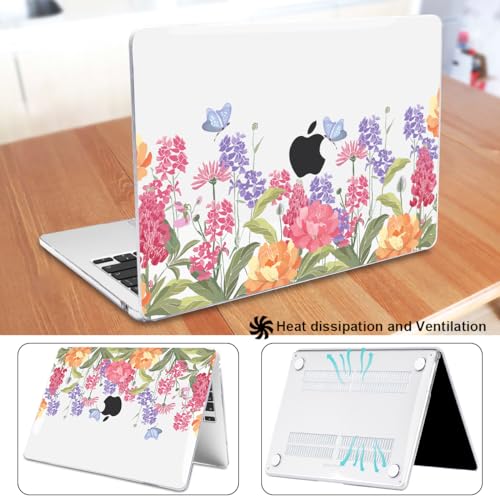 Compatible with MacBook Air 13 inch Case 2026 2025-2022 M5 M4 M3 M2 Chip A3449 A3240 A3113 A2681, Pattern Hard Shell Laptop Case Keyboard Cover for MacBook Air 13.6 M5, Pink & Purple Flowers - color: Pink & Purple Flowers
