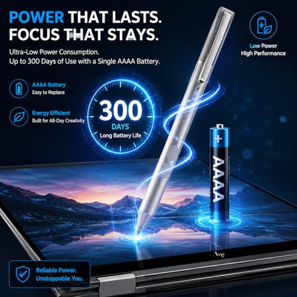 Active Digital Pen for HP Envy x360 Pavilion Spectre Omnibook Touchscreen | MPP 1.51, 2500H Battery Life, 1024 Pressure, Palm Rejection, Dual Side Button Pixel-Perfect Precision for Drawing Note Taking - color: silver