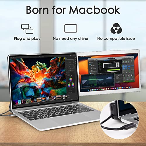 12'' Portable Monitor for Laptop Screen Extender for 13.6'' MacBook, Designed for MacBook Screen Extender FHD 1080P IPS Display Plug and Play P1M