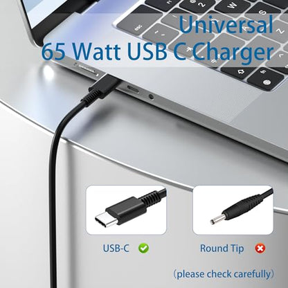 USB-C 65W Wall Charger Power Adapter for Lenovo Laptop ThinkPad T14 T15 X1 X13 E15 T480s T490 Yoga 7i 9i Thinkbook 13s 14 15 16 Plus Chromebook C330 S330- PD 3.0,Slim,Light and Portable-Black