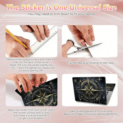 Laptop Skin Sticker Decal 12" 13" 13.3" 14" 15" 15.6",Waterproof Scratch Resistant Vinyl,Reusable Easy to Apply,for MacBook HP Dell Notebooks Netbooks Laptop,2 Wrist Pads,Black Compass - color: Black Compass