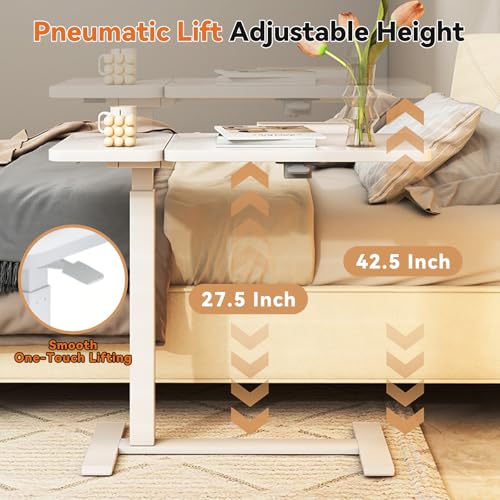 KEIKI Height Adjustable Rolling Laptop Desk, Portable Mobile Standing Workstation with Tiltable Top for Home Office Classroom, Beige - color: Beige