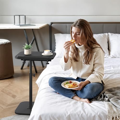 TV Tray Table, Sofa Side Armrest Tray, Adjustable Height, Flip-Top, Snack Side Table with 360° Swivel and 180° Tilt, C Shaped End Table for Couch, Small Spaces, Bed, Chair, Black - color: Black