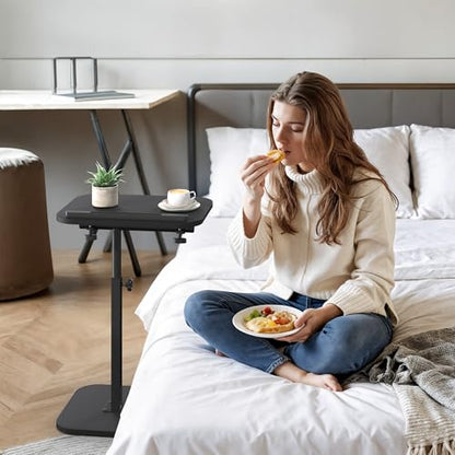 TV Tray Table, Sofa Side Armrest Tray, Adjustable Height, Flip-Top, Snack Side Table with 360° Swivel and 180° Tilt, C Shaped End Table for Couch, Small Spaces, Bed, Chair, Black - color: Black
