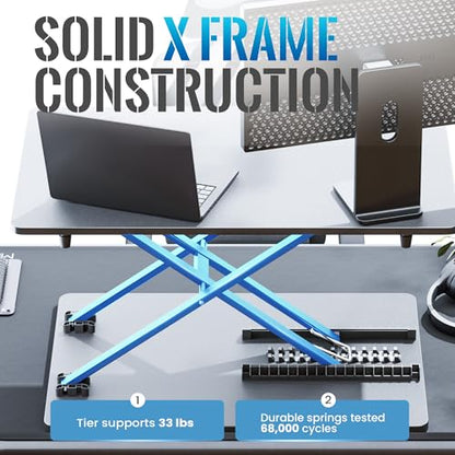 Standing Desk Converter, 25.16" × 15.75" Height Adjustable Laptop Stand for Desk, Sit Stand Monitor Stand, No Assembly Required for Home and Office Use (Black) - color: Black