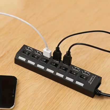 1pc High-Speed USB 2.0 Hub with Independent Switch, USB Hub, Laptop Power Adapter, Compatible with Laptop