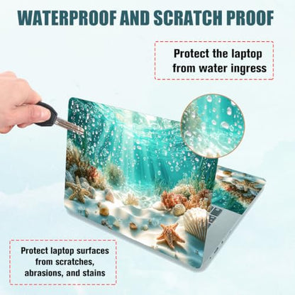 PLIGREAT 15 Inches Sea Sunlight Laptop Decal Sticker Skin Cover, Sea Coral Reef Laptop Sticker Decals Fits 12" to 15" Laptops Universal Waterproof Removable, Blue Beige - color: Blue Beige