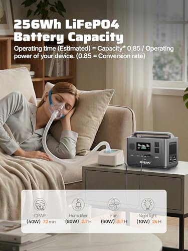 AFERIY Portable Power Station 800W Peak/400W Rated,45min Fast Charging, 80000mAh/256Wh LiFePO4 Battery, 10ms UPS, Solar Powered Power Bank with AC Outlet 120V for Camping, Outdoor, Emergency,Home Use - color: A