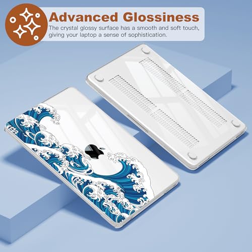 CISSOOK Compatible with MacBook Air 13.6 inch Case M2 M3 M4 M5 Ocean | A3449 A3240 A3113 A2681, 5in1 Set Hard Shell Case Keyboard Cover for MacBook Air 13 inch 2022 - 2026, Great Wave - color: Air13.6inch-Great Wave
