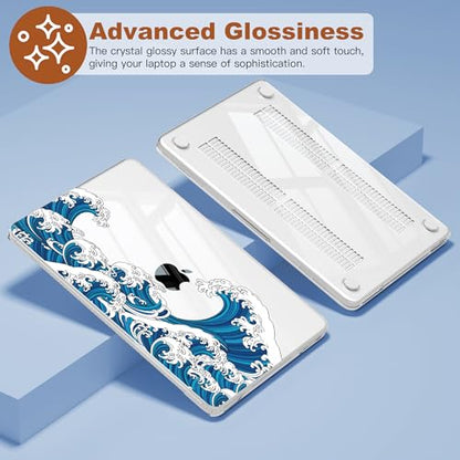 CISSOOK Compatible with MacBook Air 13.6 inch Case M2 M3 M4 M5 Ocean | A3449 A3240 A3113 A2681, 5in1 Set Hard Shell Case Keyboard Cover for MacBook Air 13 inch 2022 - 2026, Great Wave - color: Air13.6inch-Great Wave