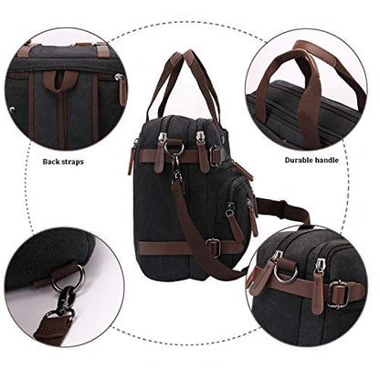 CROCOD 3 In 1 Canvas Convertible Laptop Bag for Men Women, 17.3 inch Laptop Messenger Bag Work Briefcase, Computer Shoulder Bag for Travel Business Office (17.3 Inch, Black) - color: Black