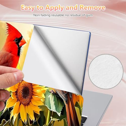 Laptop Skin Sticker Decal 12" 13" 13.3" 14" 15" 15.6",Waterproof Scratch Resistant Vinyl,Reusable Easy to Apply,for MacBook HP Dell Notebooks Netbooks Laptop,2 Wrist Pads,Cardinal Bird Sunflower - color: Cardinal Bird Sunflower