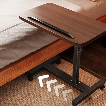 Hospital Bed Table On Wheels Adjustable Movable and Adjustable Bedside Table with Stopper Reversible C-Shaped Sofa Office Side Table for Living Room, Hospital(Brown,50 * 30cm) - color: Brown, size: 50*30cm