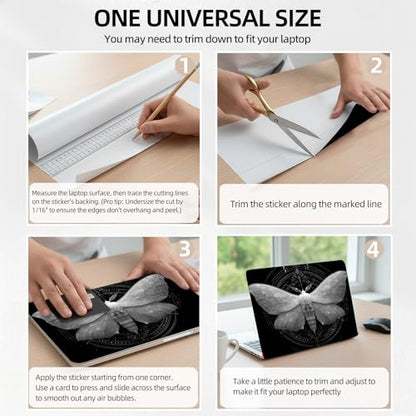 Black and White Moth Universal Laptop Skin Sticker 3PCS, Protective Decal Trim-to-Fit 11.6" 13.3" 14" 15.6" Laptop Vinyl Cover, Removable Anti-Scratch Computer Decal Protector - color: Black and White Moth