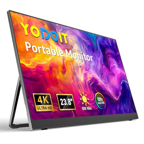 Yodoit Portable Monitor for Laptop 23.8" 4K UHD Travel Gaming Monitor Screen IPS Display with USB Type C Port and Built-in Speakers Compatible with PC, Xbox Black - size: 23.8 inch 4K