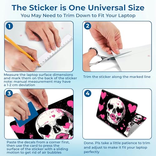Reusable Universal Laptop Skin Sticker, Cut to Fit for 11.6–15.6 Inch Laptops, Waterproof Protective Film, No-Residue - Pink Hearts Skull - color: Pink Hearts Skull